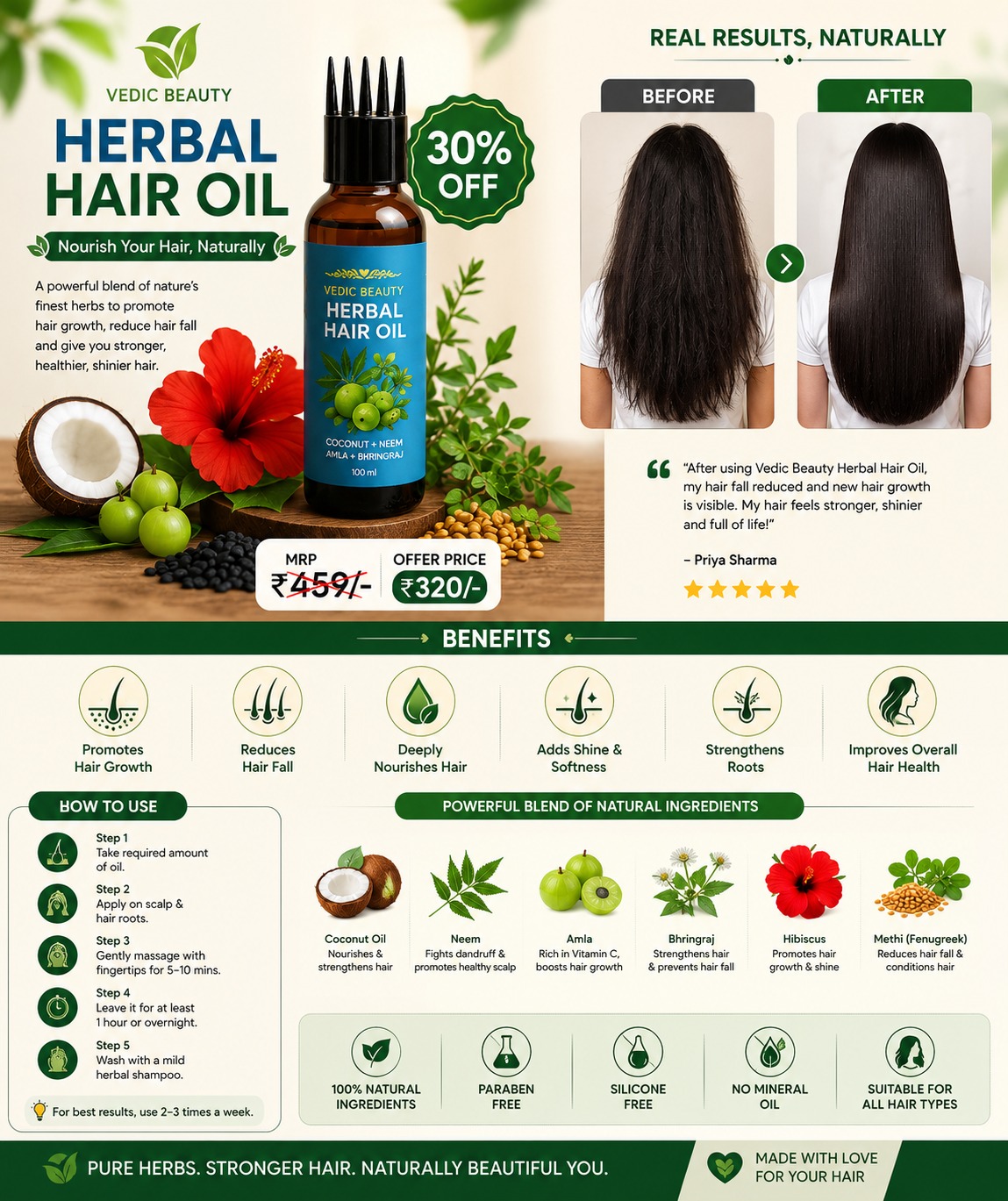 Herbal Hair Oil for Long and Thick Hair 100 ml - Image 3