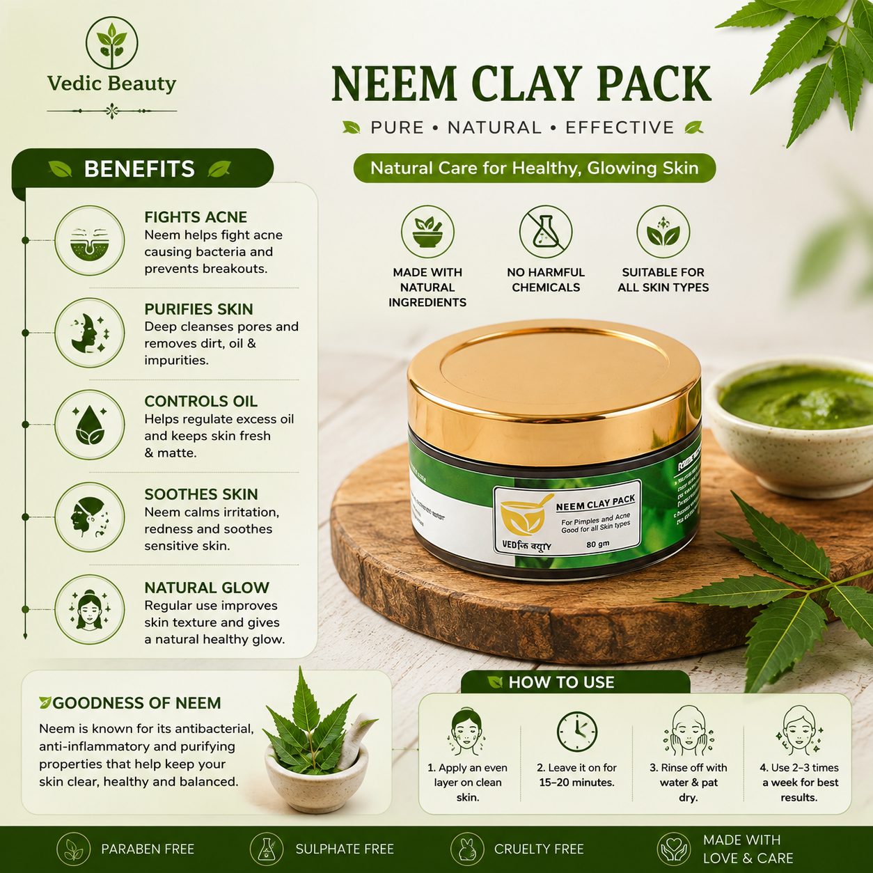 Homemade Neem Clay Pack | Multani Mitti for Pimples 100 gm - Image 3